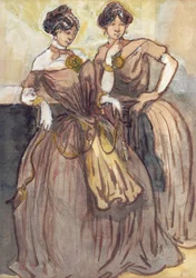 Two young women standing